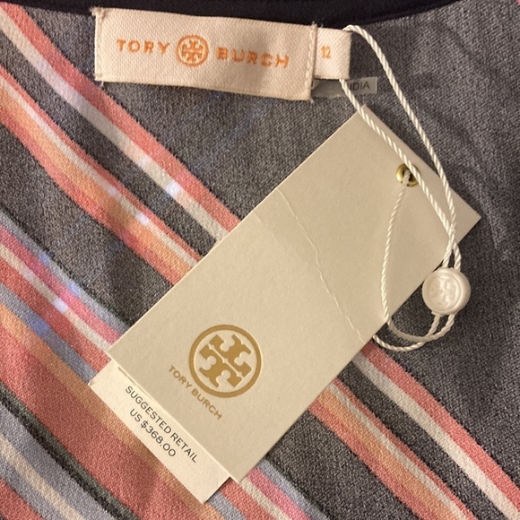 Tory Burch Adelia Top NWT Wrap Silhouette Allover Stripe Ruffle Blouse - Picture 3 of 9